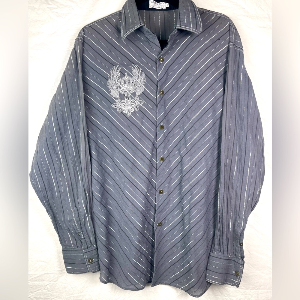 ANGELINO For Bermuda XXL Long Sleeve Dress Shirt-Jeweled-Gray/Silver/Black